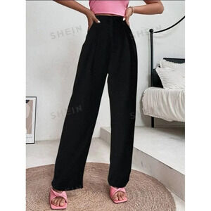 SHEIN Unity High Waist Plicated Detail Pants Black Size XL Trousers Women’s